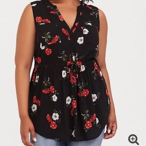 Torrid black floral challis drawstring babydoll